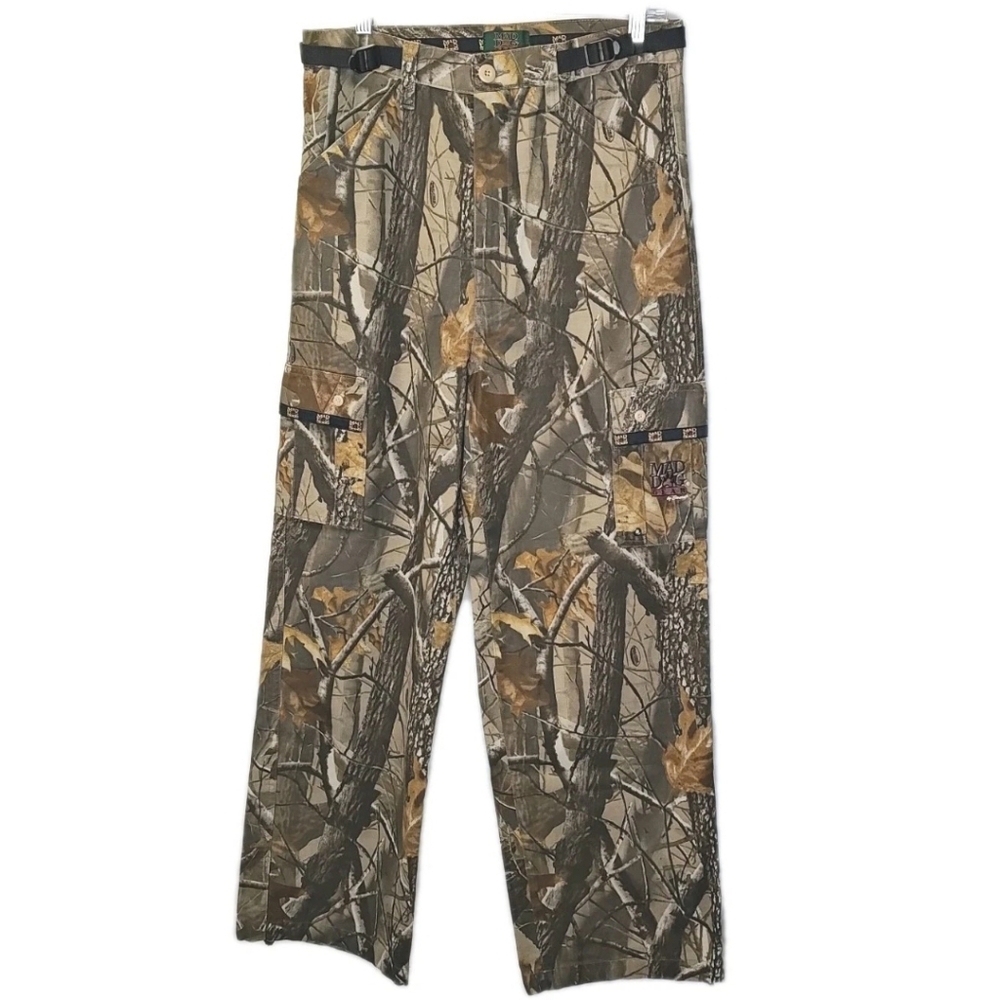 Mad Dog Hunting Cargo Pants Adult Med Real Tree Hardwoods Camo Waist Cinchers